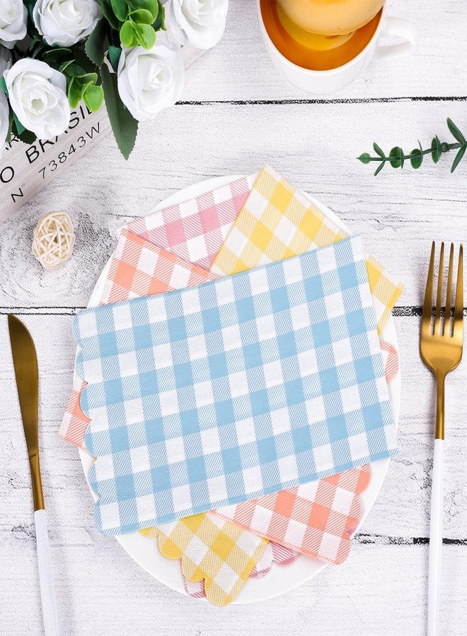 Whaline 100 Pcs Gingham Pastel Guest Napkins Colored Buffalo Plaid Scalloped Disposable Napkins Checkered Dinner Hand Paper Napkin for Wedding Bathroom Birthday Picnic Party Table Supplies - Image 5